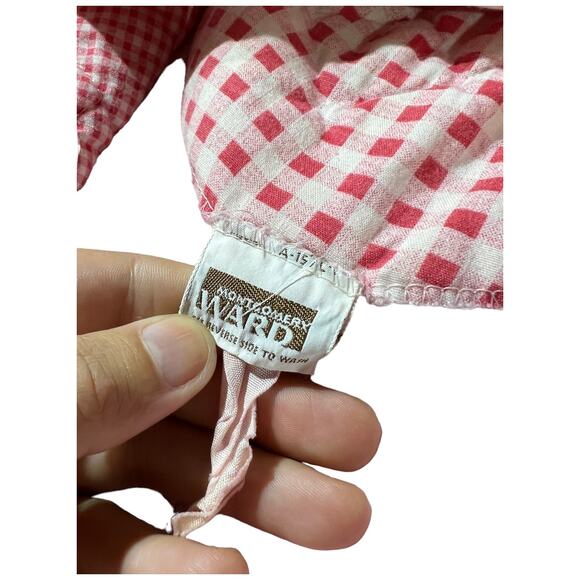 Vintage 70s Montgomery Ward Red Gingham Check Quilted Robe Cottagecore - Picture 5 of 12